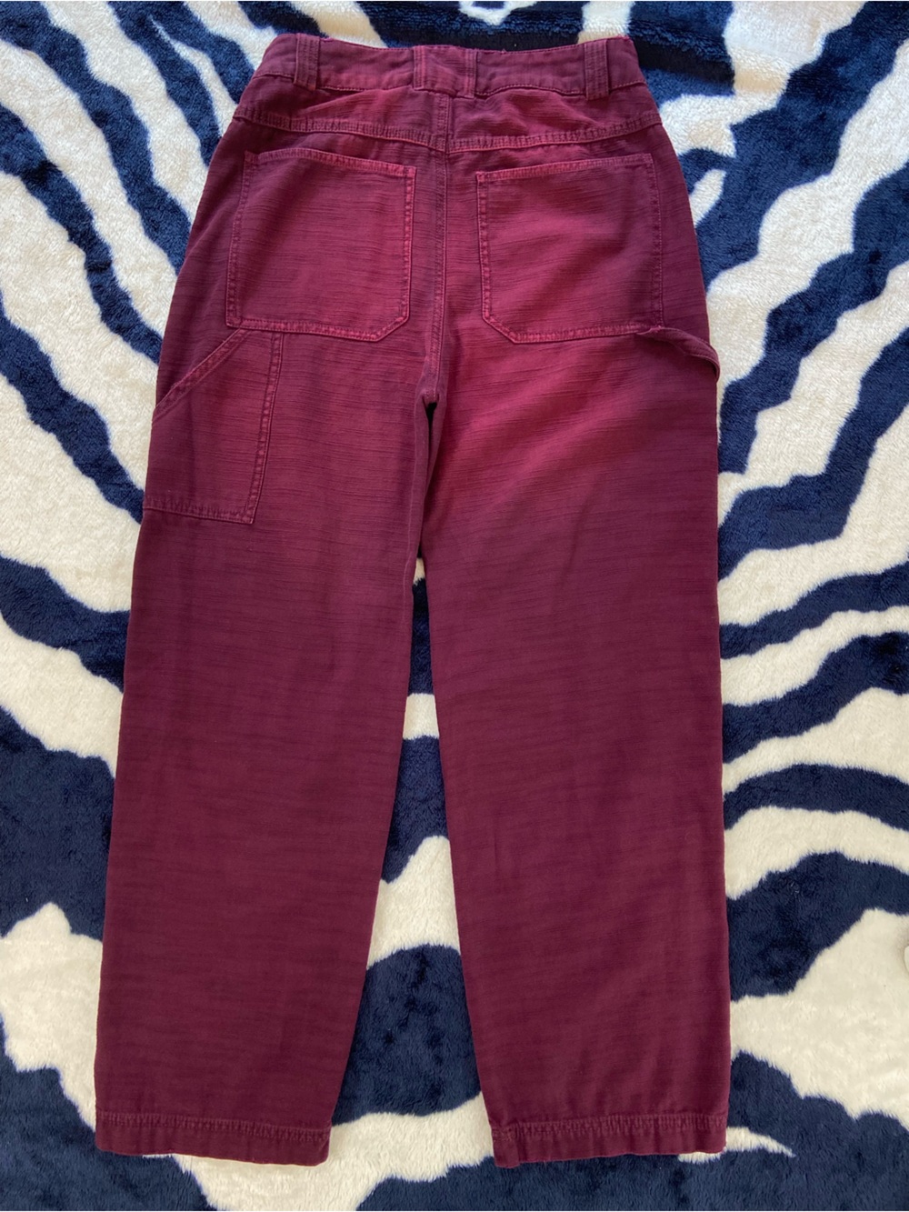 Free People Stay Awhile Mulberry Burgundy Carpenter Utility Pants Distressed 0 - Picture 3 of 16